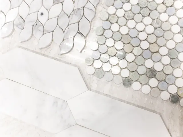 Patterned tile flooring in a finished room